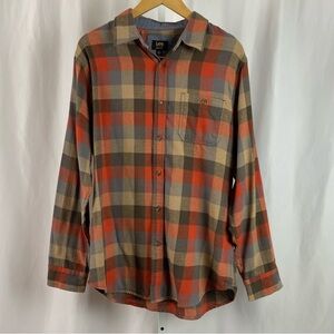 Lee Large Flannel Shacket Barn Chore Button Down Shirt Outdoor Farm Earth Tone